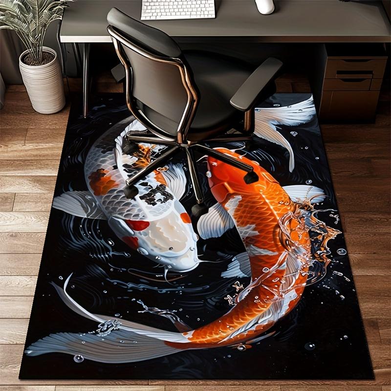 Crystal Velvet Two Different Color Koi Print Carpet for Bedroom, Living Room, Home Decor, Non-Slip Mat, Bedside Rug, Off