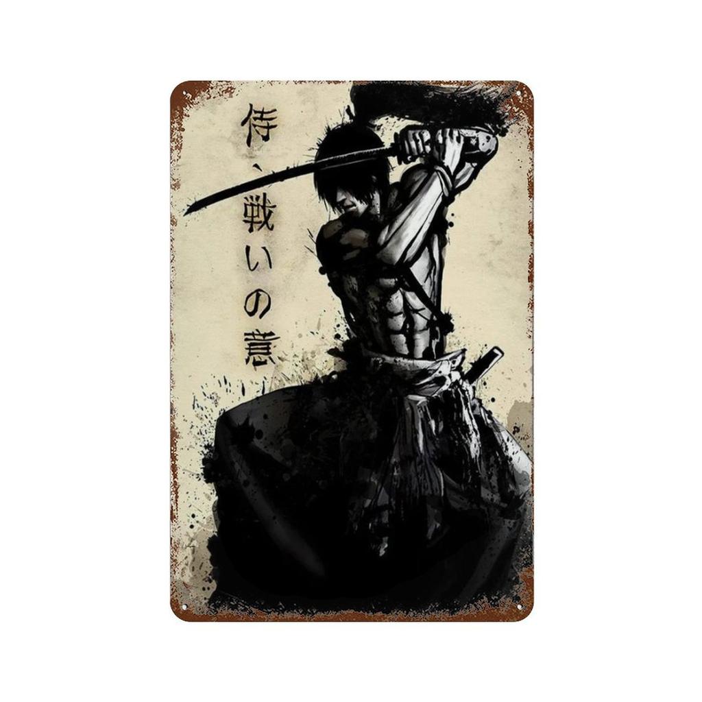 Japanese Samurai Metal Tin Signs Wall Art Character Posters Decor Home Room Decorating Picture for Bar Living Room