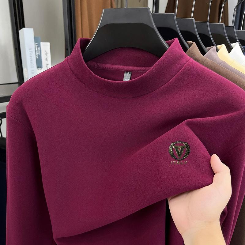 

Men s Half High Collar Print Bottom Long Sleeve T-Shirt Winter Velvet Soft Warm Casual Trend Menswear 4XL фіолетовий