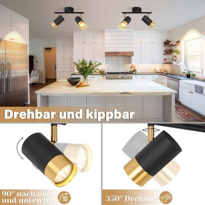 Spot de plafond - NETTLIFE - GU10 2 lampes - Orientable 350° - Noir/doré - Métal
