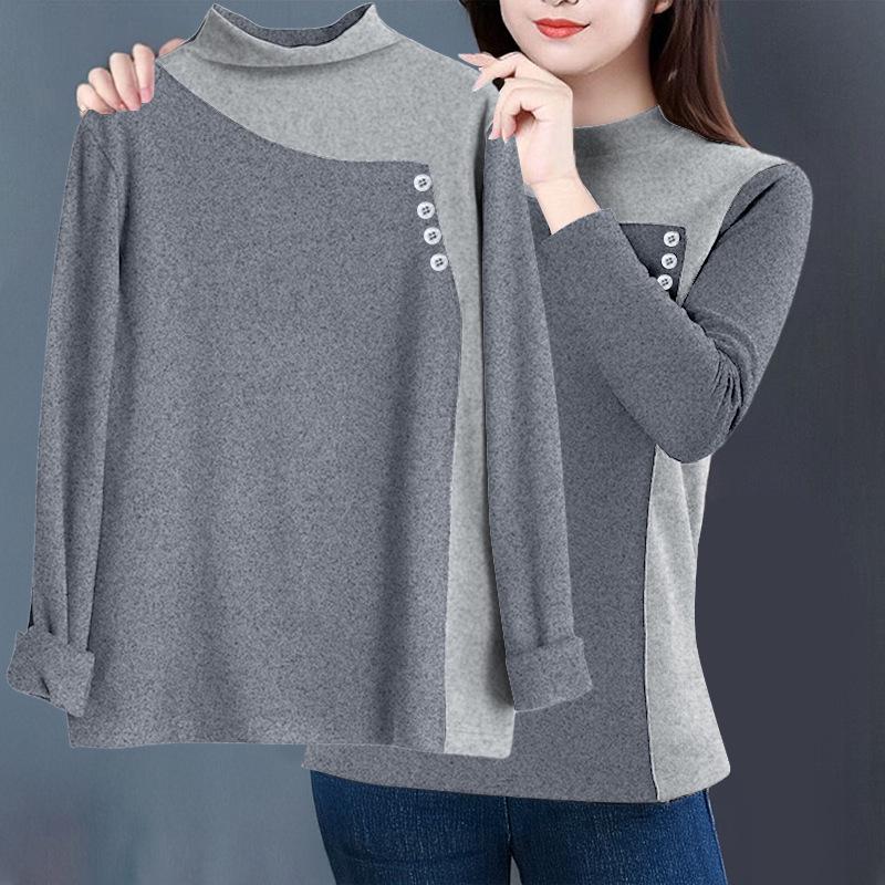 Women's Slim Thermal Patchwork Fleece T-Shirt for Autumn/Winter