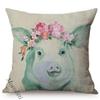Animal Throw Pillow Case Flowers Water Color Decoration Square Cushion Cover Cattle Horse Alpaca Linen Bed Sofa Cushions Cover