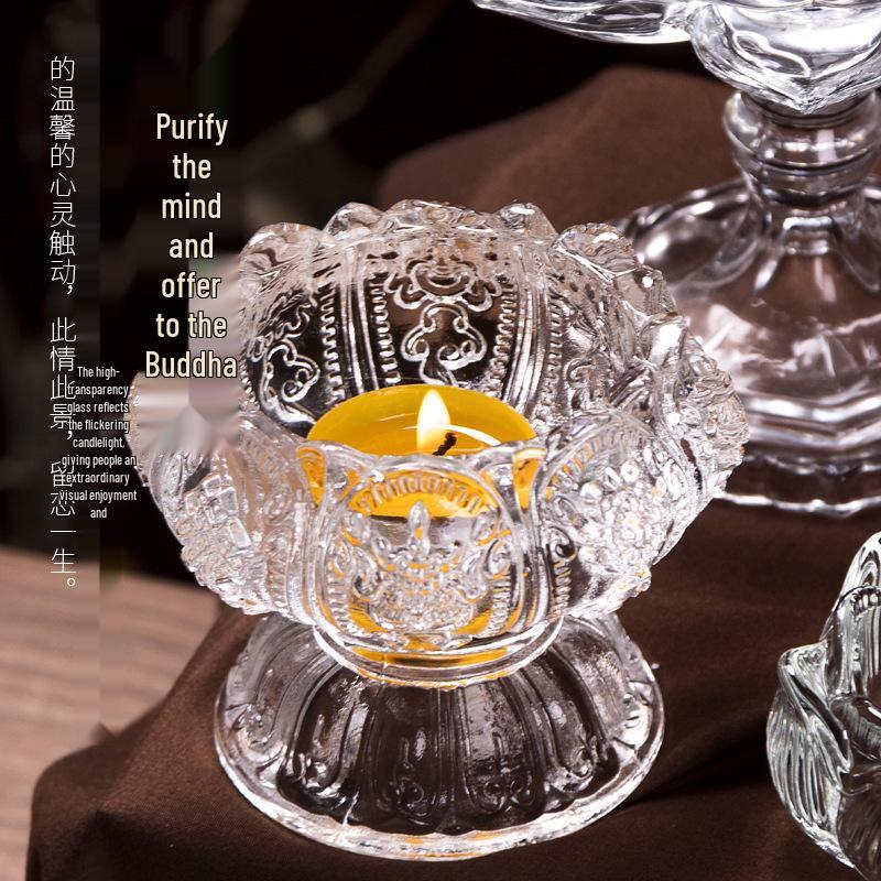 Lotus Glas Ghee Lamp Houder: Hittebestendige Kaars/Olie Lamp voor 24-Uurs Gebruik