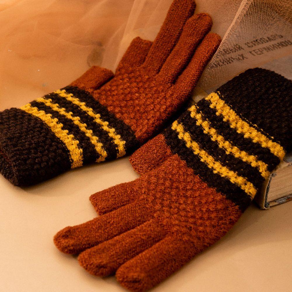 Stripes Women's Knitted Gloves Show Two Fingers Ladies Winter Accessories Korean Style Mittens