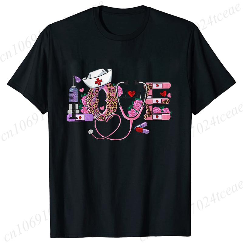 New Women T Shirt Pullover Oversize Valentines Day Love Nurse Print T-Shirt Casual Short Sleeve Women T-Shirt Nurse Tees Gifts