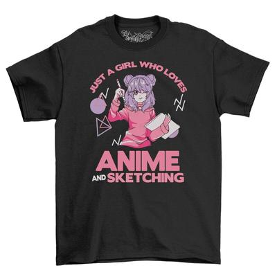 Anime und Skizzieren Mädchen T-Shirt Damen Oberteil Geschenk für Erwachsene Neuheits-Shirt