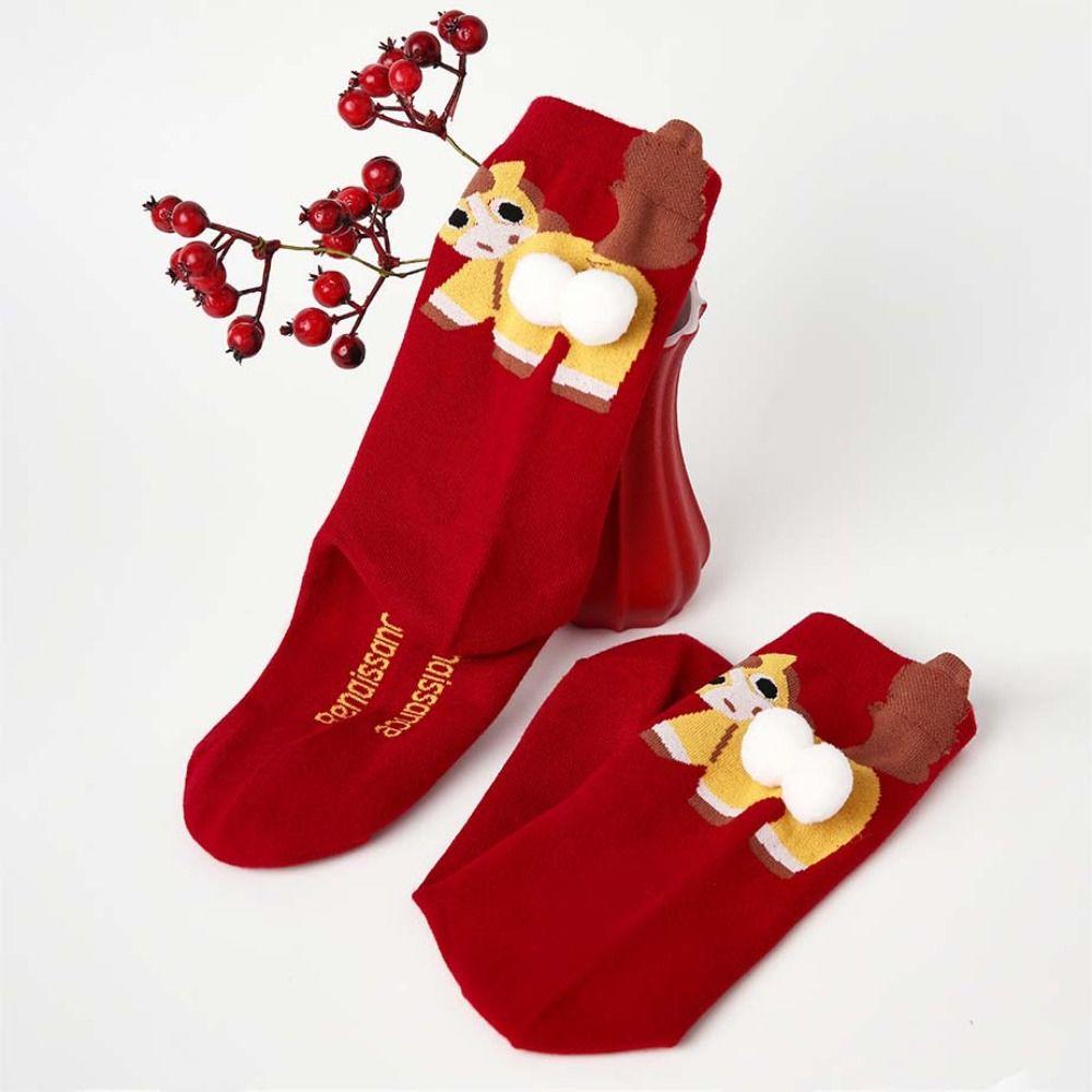 Cartoon Year of The Horse Socks Winter Autumn Red Tube Socks Cute Zodiac Year Socks Women