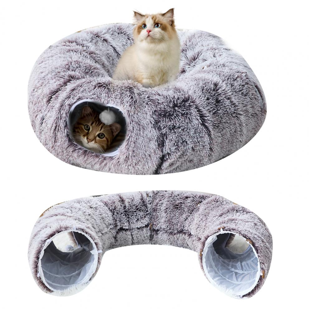 Washable Cat Tunnel Cozy Plush Cat Tunnel Bed with Hanging Balls for Indoor Kittens Small Cats Washable Donut Toy for Pets