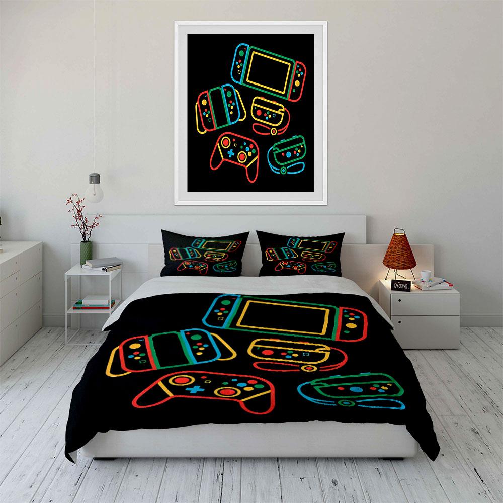 Colorful Gaming Console Design Bedding Duvet Cover Set (1*Duvet Cover 2*Pillowcases, without duvet insert)