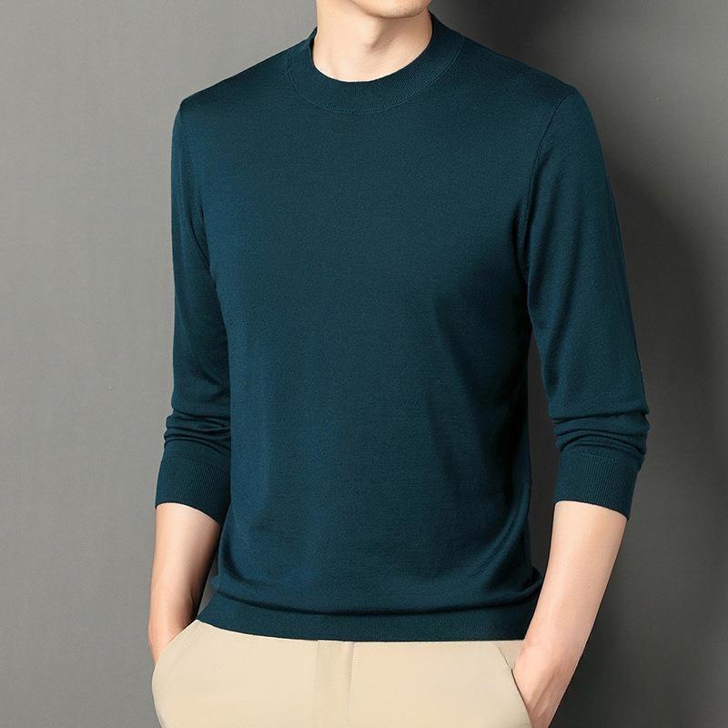 Herren Feinstrick Pullover aus reiner Wolle mit Rundhalsausschnitt, Mondgrau/Weinrot, Einfarbig, Nicht kratzend, Herbstkollektion.