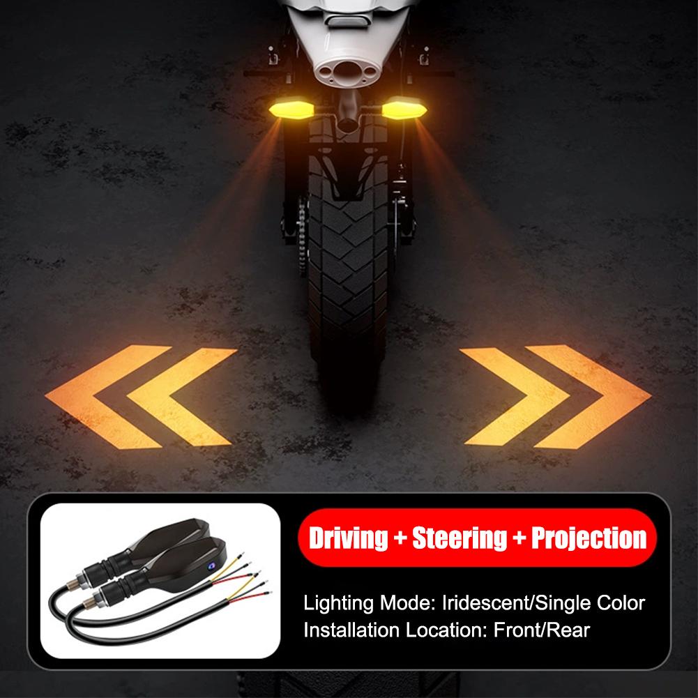 1Pair Motorcycle LED Turn Signals  Flowing Dynamic Blinkers High Brightness Waterproof Projection Turn Light for Motorbike