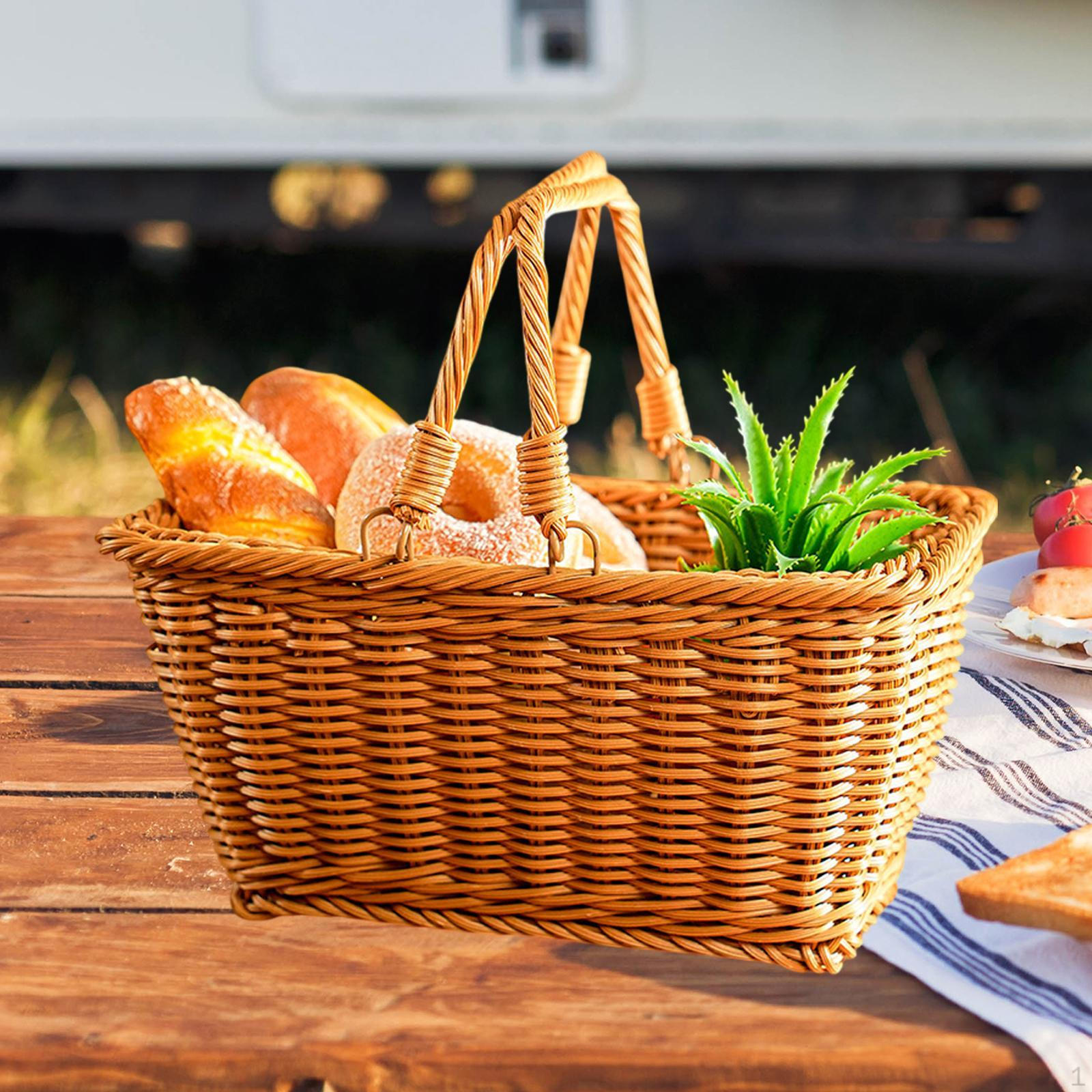 

Корзина для пикника Фрукты Органайзер ручной работы Корзина для хранения вещей в деревенском стиле Имитация ротанга Плетеная 23cmx12.5cmx14cm