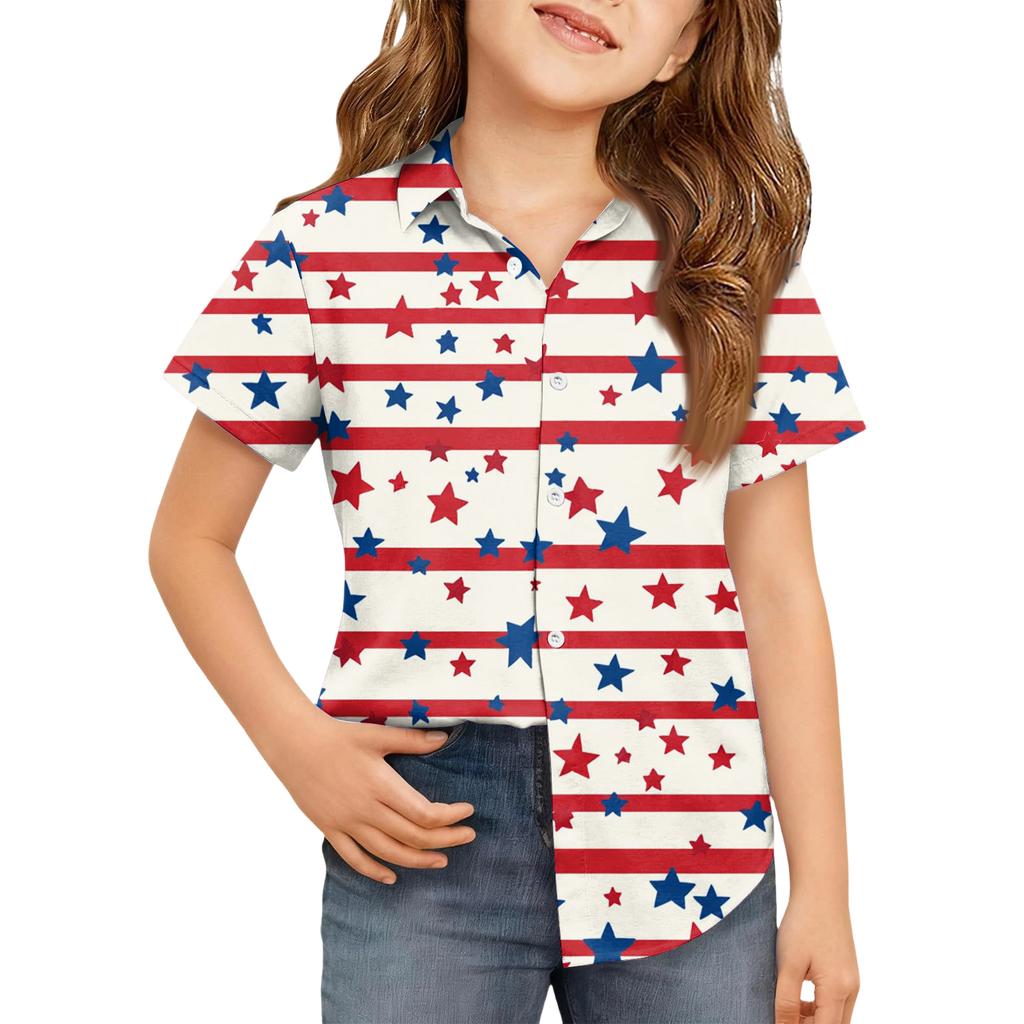 Summer Girls' Short Sleeve Blouse School Uniform Button-Up Shirt Kids Summer School Uniform Button Down Shirt
