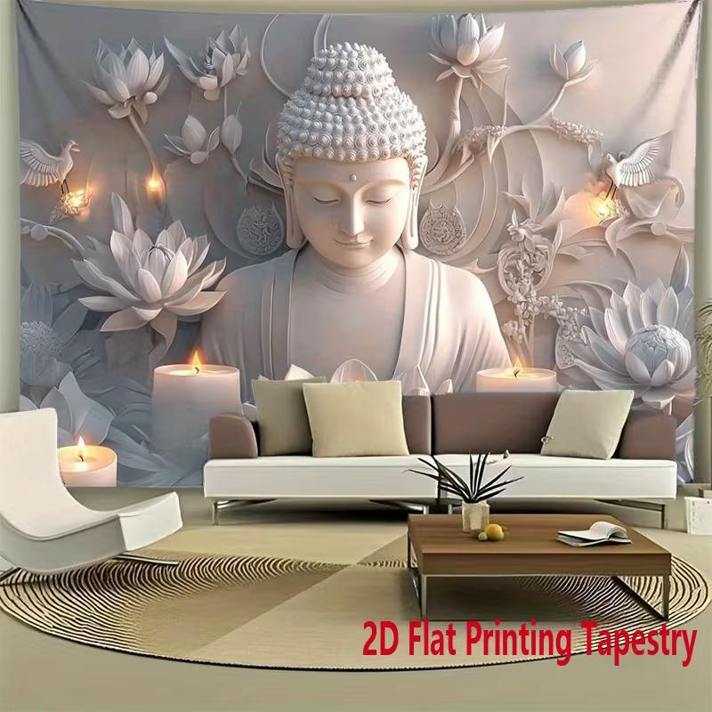 2D Buddha Lotus Print Tapestry, Zen Meditation Wall Hanging for Living Room Bedroom Yoga Room Decor 47.2x31.5inch/120*80cm