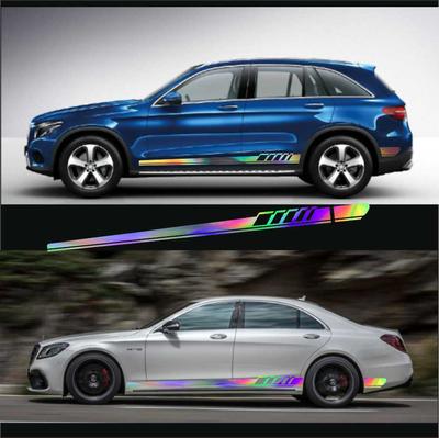 2Pcs Laser Reflective Car Auto Graphics Both Side Body Vinyl Decal Sticker Sports Racing Race Car Long Stripe Decals
