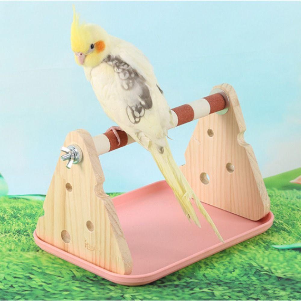 Bite Resistant Wooden Bird Platform with Tray Cockatiel Grinding Sticks Climbing Activity