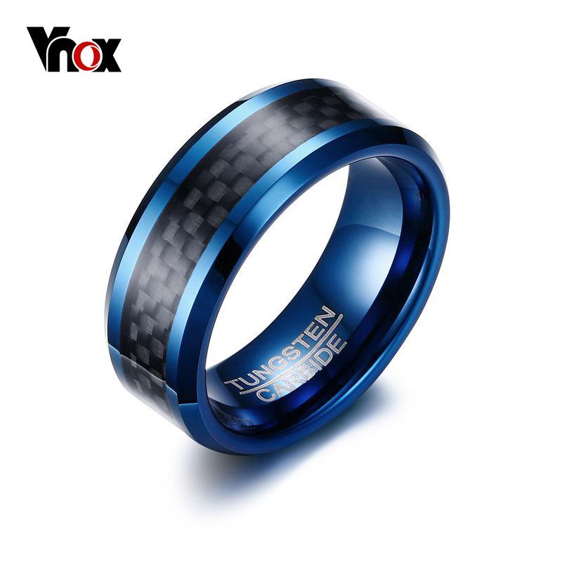 Vnox Blue Tungsten Rings for Men Wedding Bands 8mm Men s Carbon Fiber Tungsten Carbide Men Ring Jewelry 7