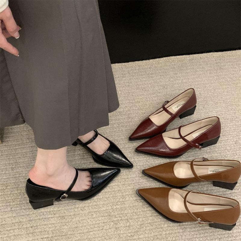 Fashion Retro Style Thick Heel Women Mary Jane Shoes Fashion Shallow Pointed Toe Ladies Comfort Office Pumps Footwear