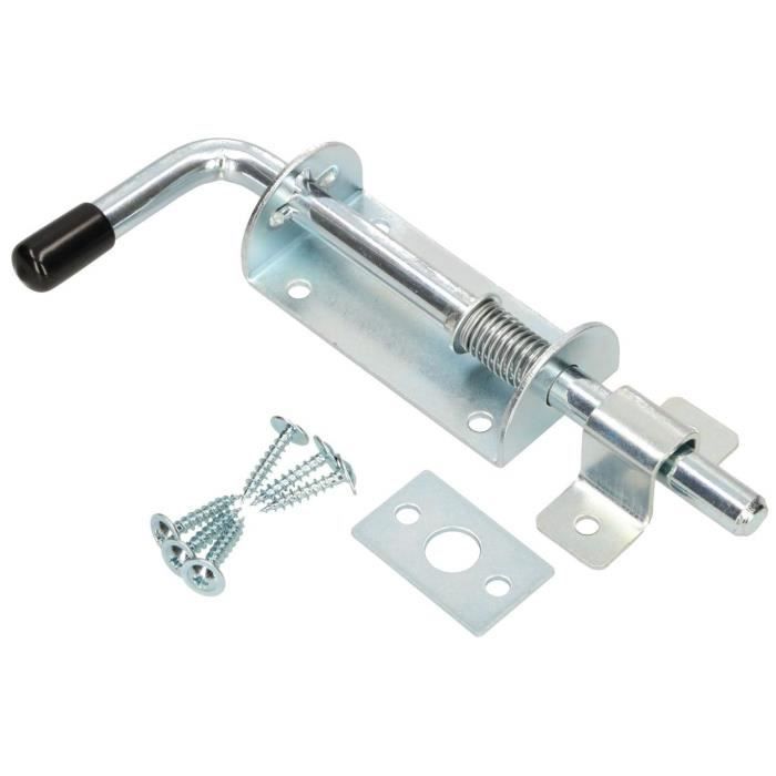 Verrou de porte KOTARBAU Verrou de porte coulissante avec ressort, fabriqué en argent inoxydable, poignée en caoutchouc, 200 mm