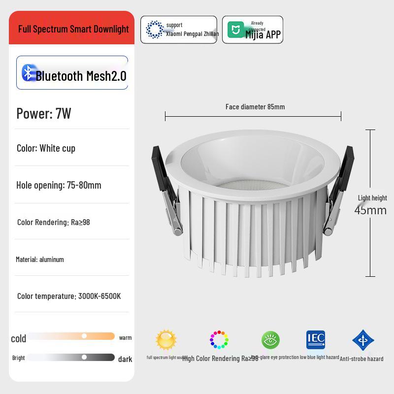 Mijia Smart LED Einbaustrahler: Bluetooth 2.0, Vollspektrum, Integrierte Deckenleuchte für Wohnzimmer