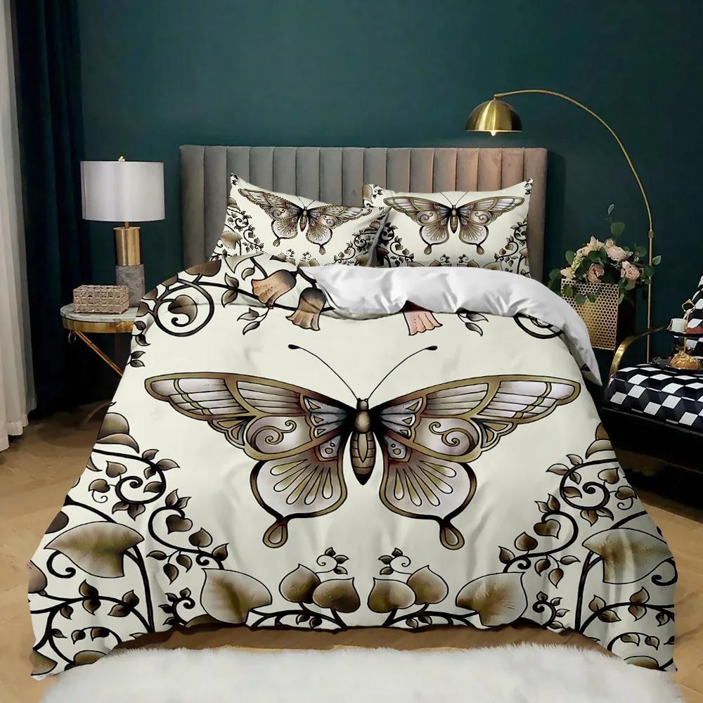 Butterfly Duvet Cover Set Butterfly Plum Branch Pattern Bedding Set Soft Bedclothes Twin Queen King Size Polyester Qulit Cover