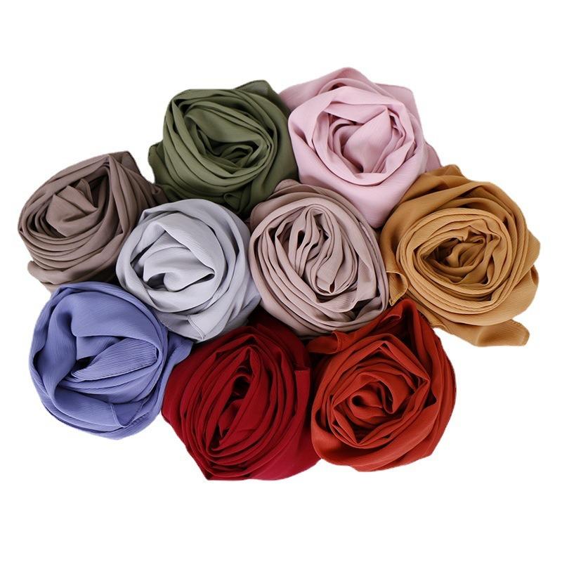 Monochrome natural wrinkled chiffon headscarf breathable pleated bag headscarf YW breathable sunscreen