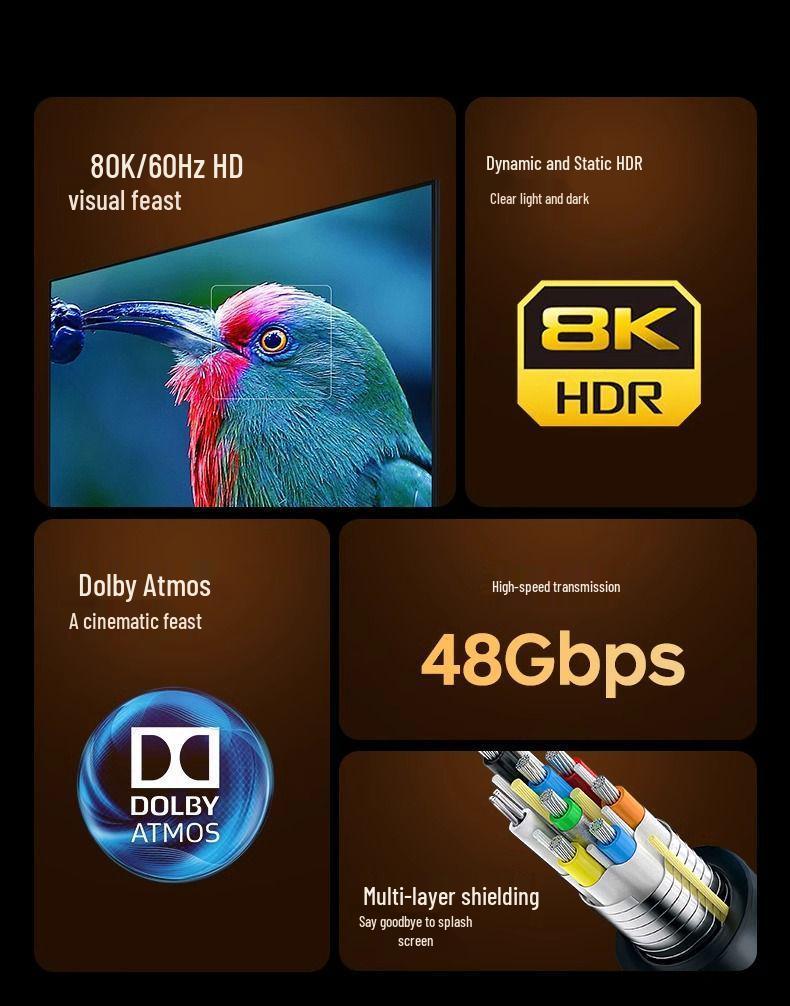 HDMI 2.1 Optical Fiber Cable for 4K/8K High-Definition Video, Monitor, TV, and Projector Connection Extension