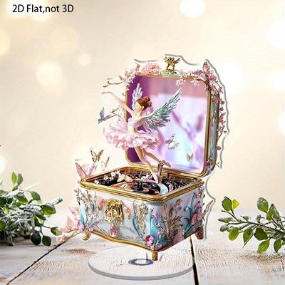 1 pieza, 2D, Plano, Giratorio, Acrílico, Caja de Música Ángel Bailarín, Bailarina, Colorido, Decoración de Escritorio, Muebles para el Hogar