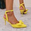 Fashion Bowtie Decor High Heels Sandals for Women Fashion Comfort Yellow Pointed Toe Sandals 2025 Summer Ankle Buckle Thin Heels Shoes