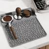 Silicone Coffee Tamping Pad with Textured Work Area, Recessed Tool Holders, Coffee Bean Pattern, and Loose Grounds Control for Brewing