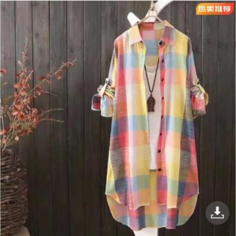 

Sunscreen Shirt Women s Large Size Loose Medium and Long Skinny Fashion Plaid Shirt Women s Casual Jacket Women s 3xl [recommended 80-90kg ]