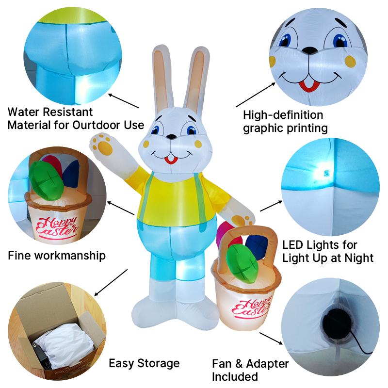 2.1M/6.8FT Easter Festival DIY Decoration Inflatable Model Rabbit carrying basket holiday Garden Yard Outdoor LED Light Decor