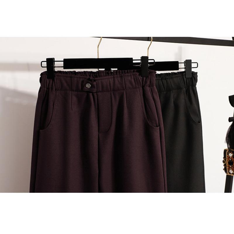 DIMANAF 2025 Autumn Winter Women Plus Size Pants Thick Casual Lady Long Pants Flocking Oversized Loose Bottoms