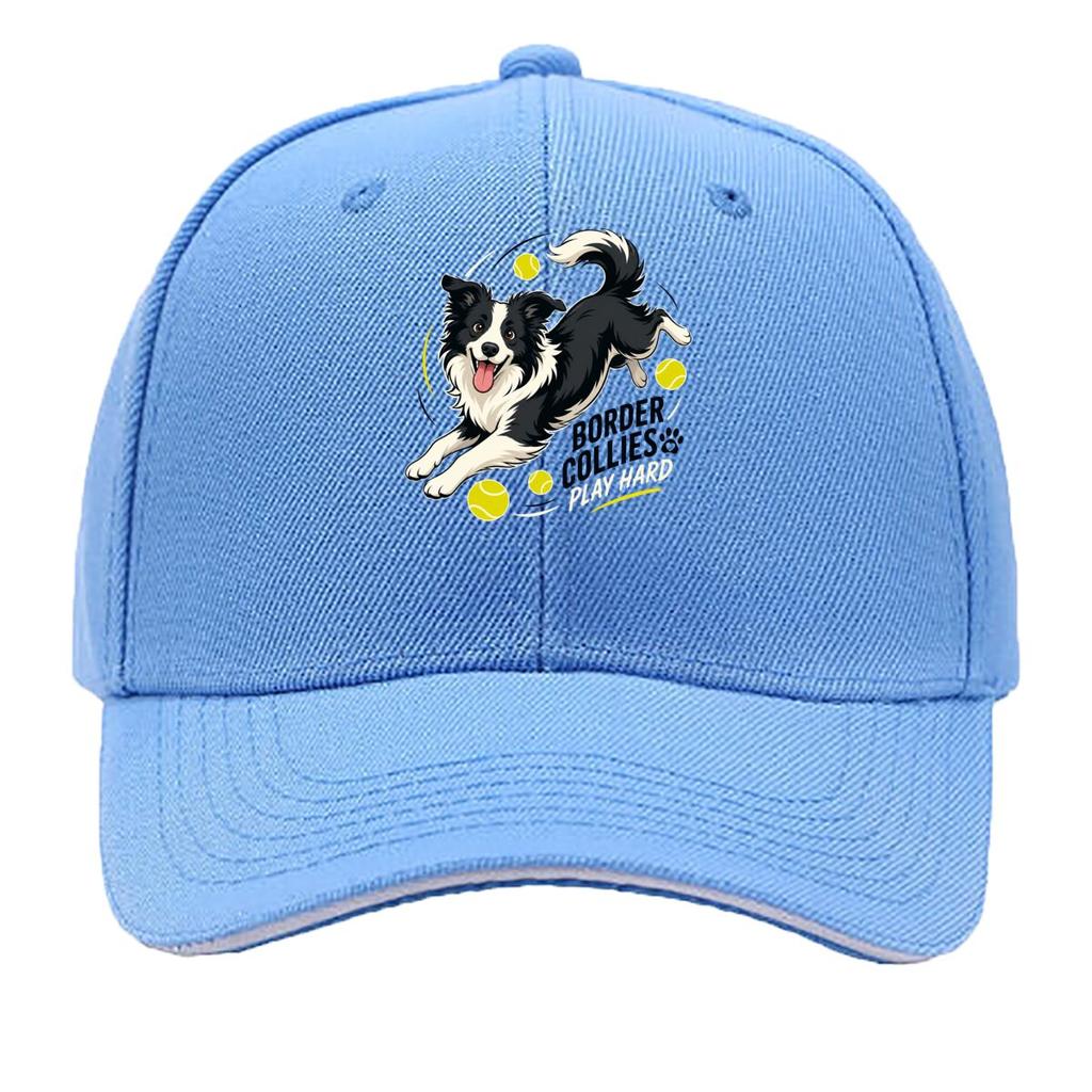 Playful Border Collie Tennis Illustr Sandwich Baseball Cap Sun Cap Outdoor Workouts Hat