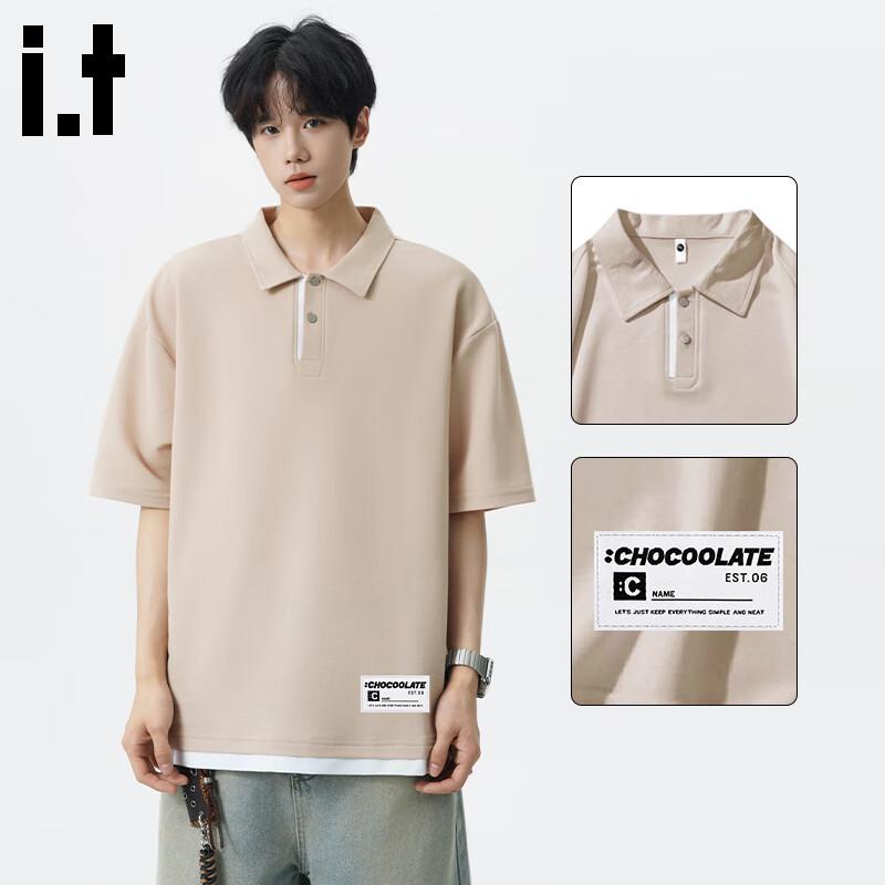 

:CHOCOOLATEit Men s Faux 2-Piece Loose Polo T-Shirt M