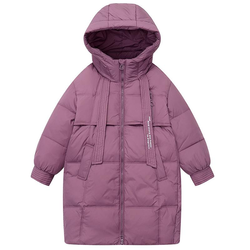 Giacca in piumino per bambini, ragazze, lunghezza media, invernale, bianco, in piuma d'anatra, tinta unita, spesso, casual, cappotto