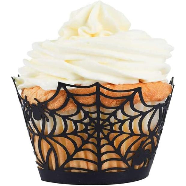 Cupcake Wrappers, Giveme5 Pack of 50 Halloween Party Spiderweb Laser Cut Paper Cupcake Wrappers Wraps Liners Black (50 Pack) 50 Pack