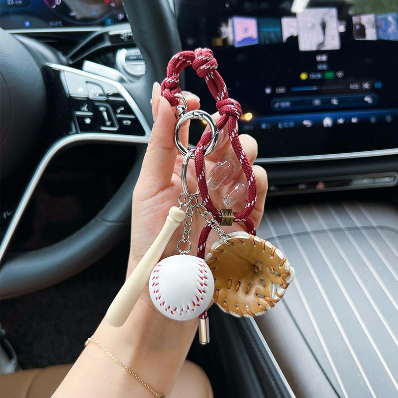 ins wind creative baseball hand rope bag pendant miu series couple woven lanyard keychain decorative hand rope красный