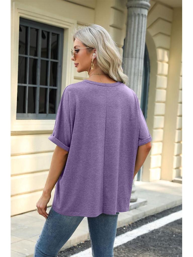2024 Women's Spring/Summer Loose Solid Color Round Neck Short Sleeve T-Shirt