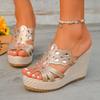Fashion Women Summer Shoes 2025 Mesh Fish Platform Sandals Ladies Summer Rhinestone Bright Leather Casual and Comfortable Thick Sandals