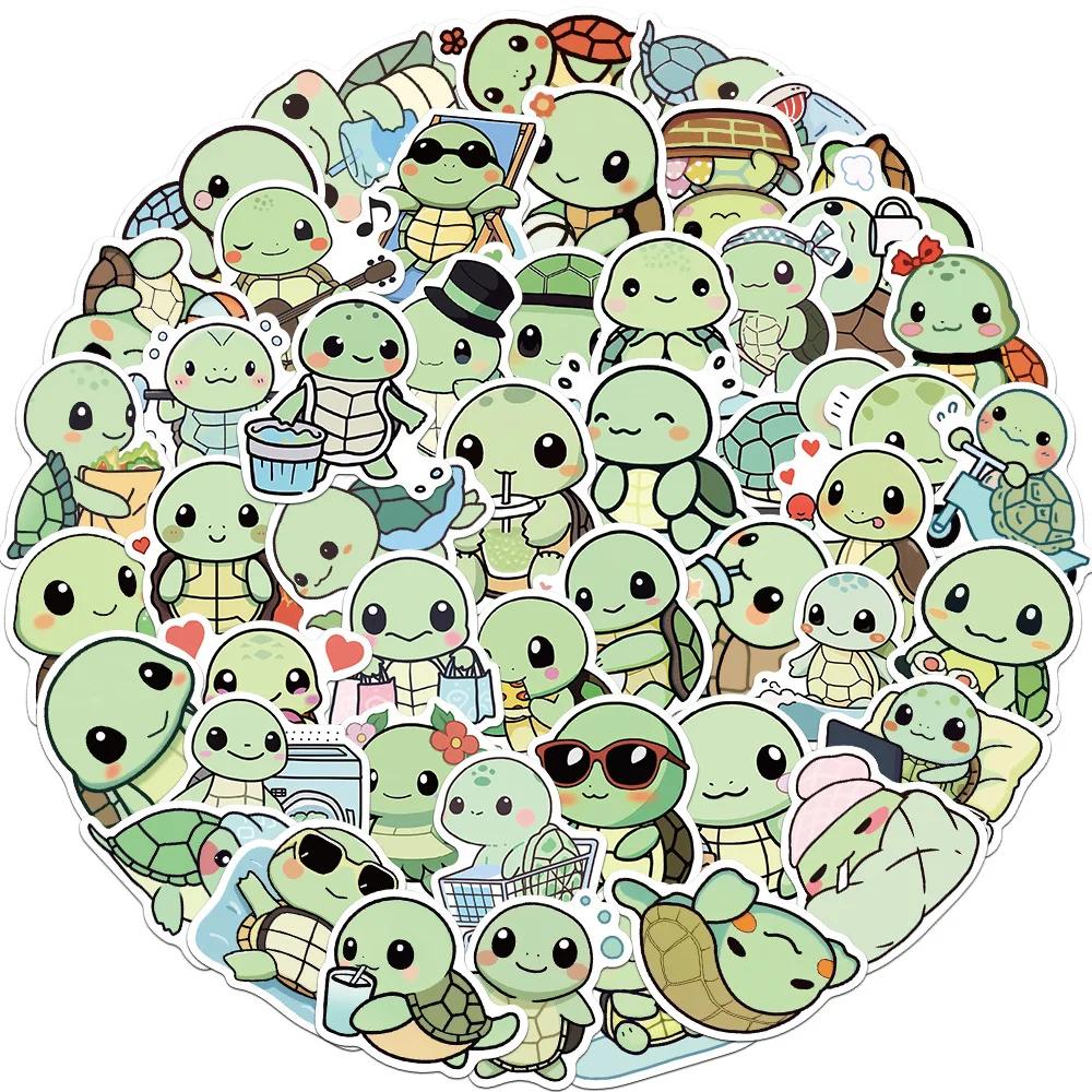 50Pcs Cartoon Green Cute Turtle Sticker Diy Decoration Waterproof Phone Case Notes Skateboard Notebook Graffiti Toys Gifts