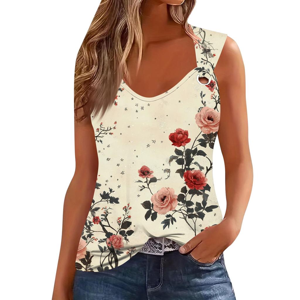 Womens Tank Top V Neck Basic Printed Casual Flowy Sleeveless Deep Side Cut Tops For Women