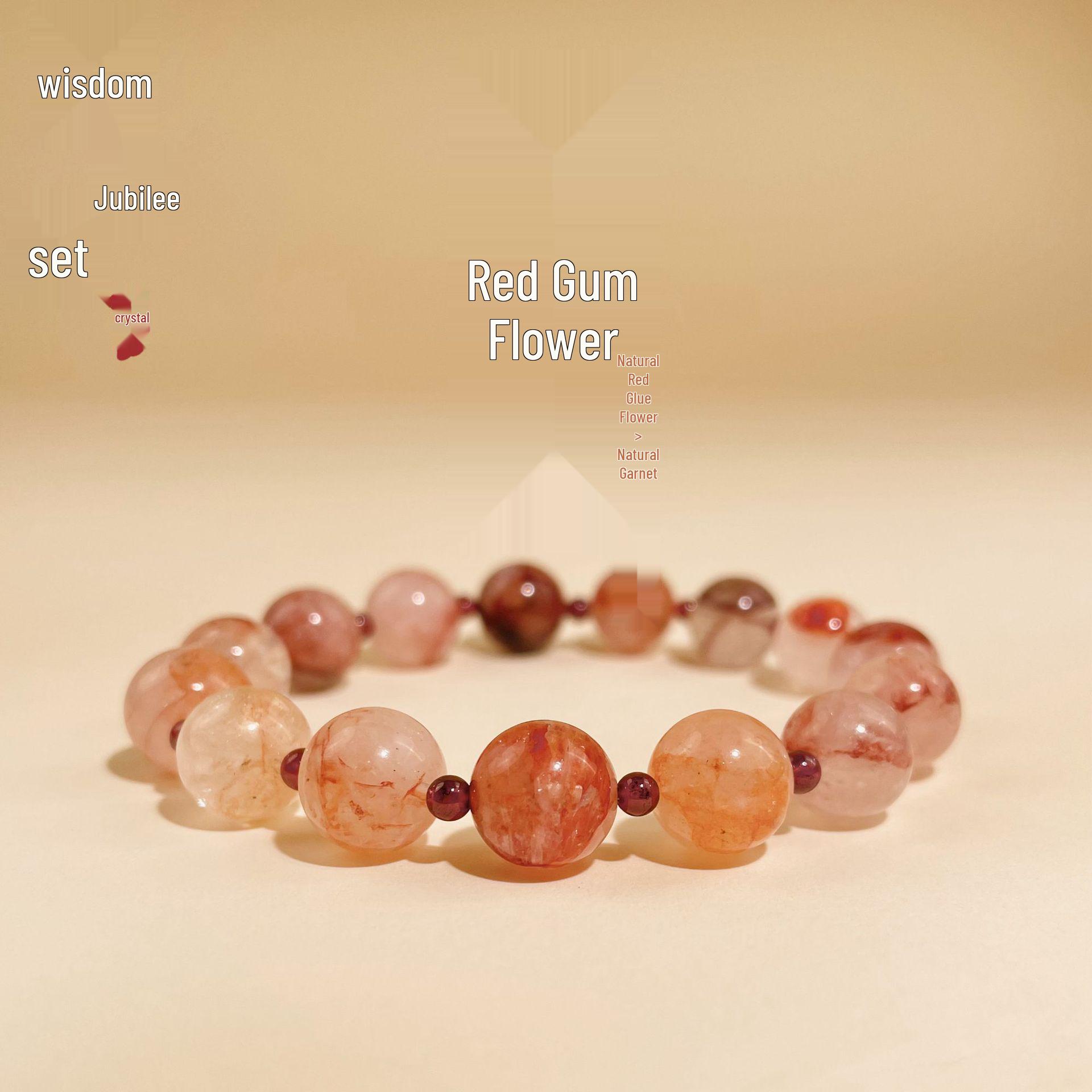 Jingxi Crystal Red Glue Flower & Garnet Unisex Single Strand Bracelet