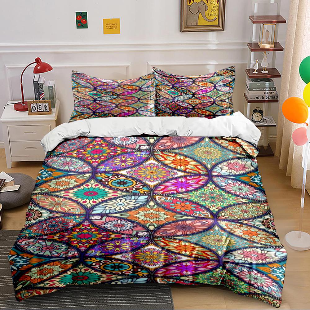 Colorful Mandala Floral Pattern Bedding Bedding Set (1 Duvet Cover, 2 Pillowcases, Duvet Not Included)