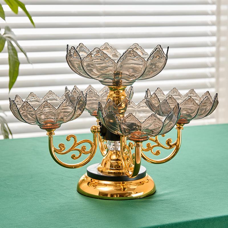 Multi Layered Rotating Crystal Fruit Basket Tray Organizer Stand Lotus Leaf Festival Dinner Party 1Pc