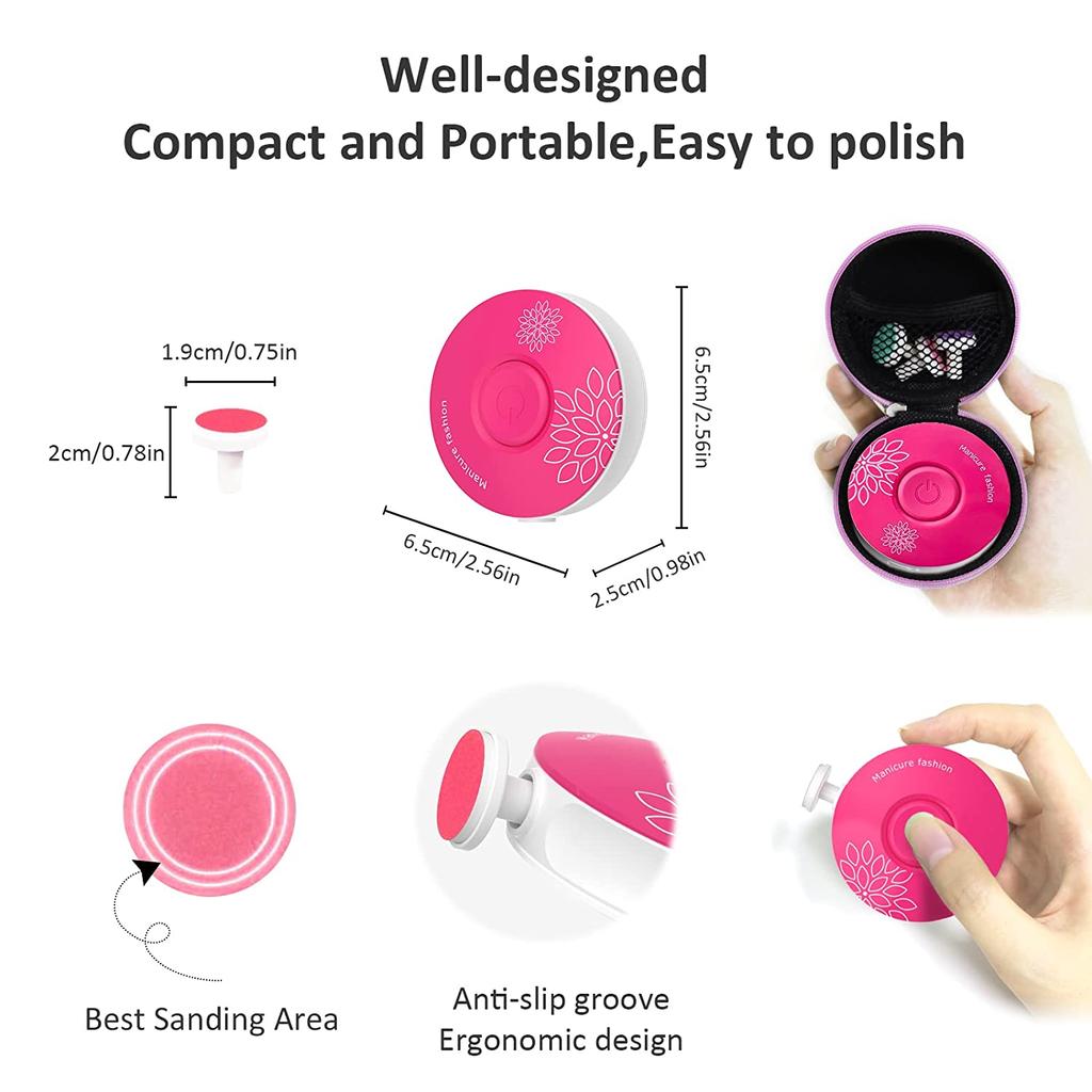 Baby elektrisk nagelfil Batteridriven nyfödd nagelklippare för tår och fingrar Utbytbara sliphuvuden