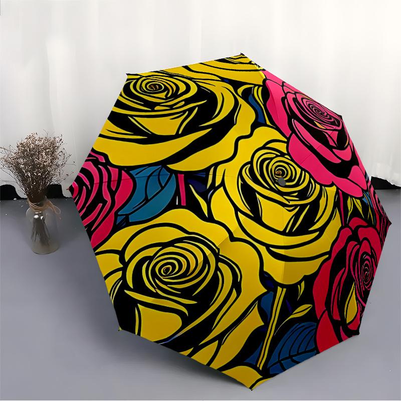 1pc Roses FlowersAutomatic Open/close Umbrella, 8-Rib Sturdy Structure, Portable Travel Umbrella, Parties, Everyday Usec58