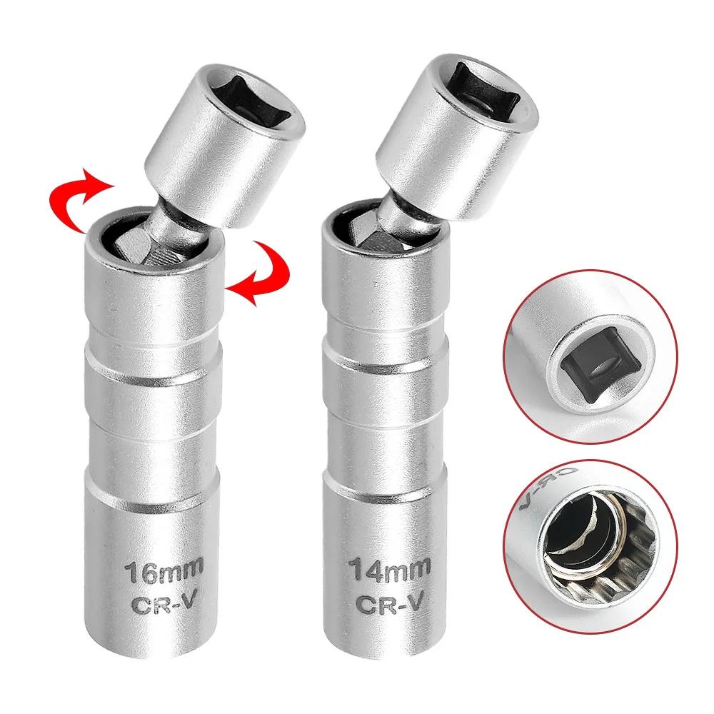 ISGTDRM 14/16mm Magnetic Spark Plug Socket Wrench, 12 Angle Thin Wall 3/8" Drive Sockets Car Repairing Tool