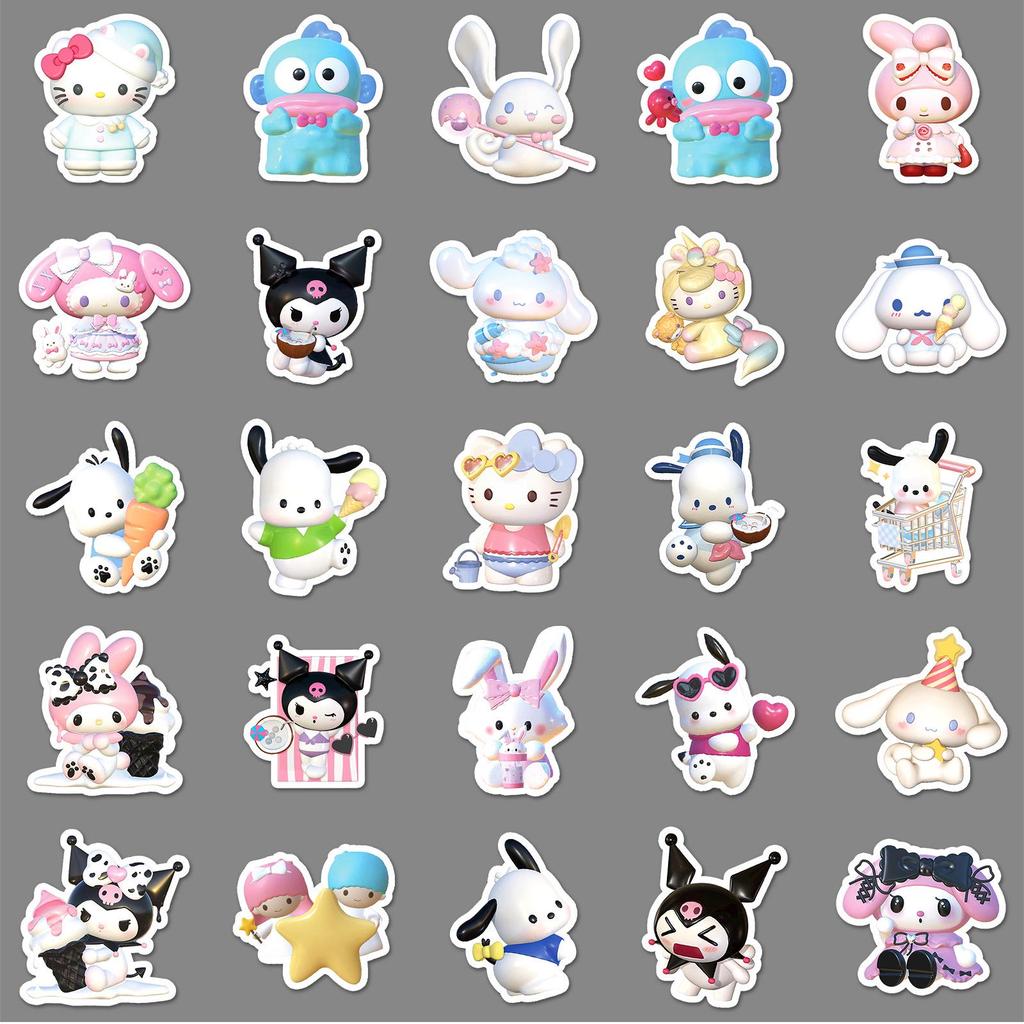 50pcs 3D Sanrio Waterproof Stickers: Cinnamoroll & Pochacco for Journals & Decoration