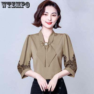 Spring Women's Shirt Fashionable Bow Top Loose Base Shirt T-shirt Chiffon Shirt